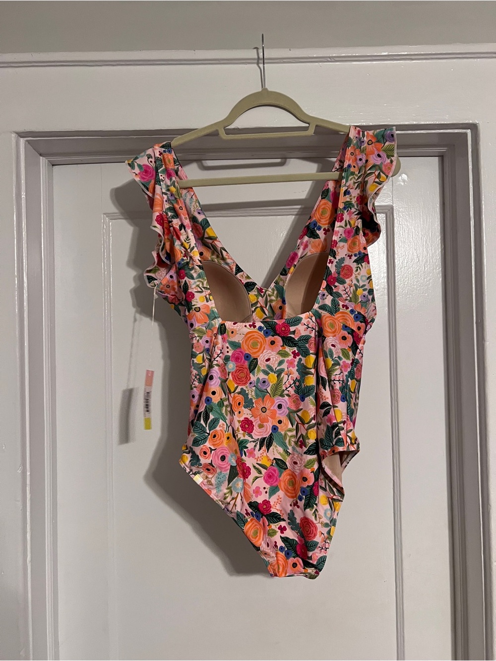 summersalt Floral Ruffle One-Piece Swimsuit in Pink, Orange, Green - Picture 6 of 7
